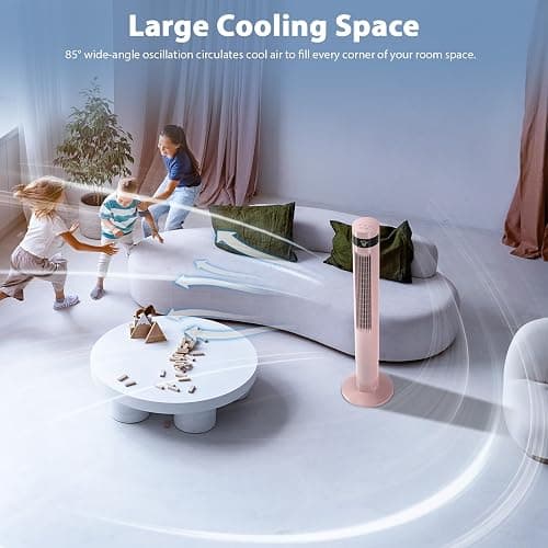 Antarctic Star 43 inch Tower Fan Portable Electric Oscillating Fan Quiet Remote Control Bladeless Floor Fan 3-Spped Wind Mode 12H Timer Bedroom Office Pink thumbnail 4