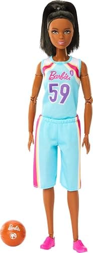 Barbie Careers Fashion Doll & Accessories, Made to Move Brunette Basketball Player Wearing Removable Uniform with Ball, 22 Bendable Joints thumbnail 5