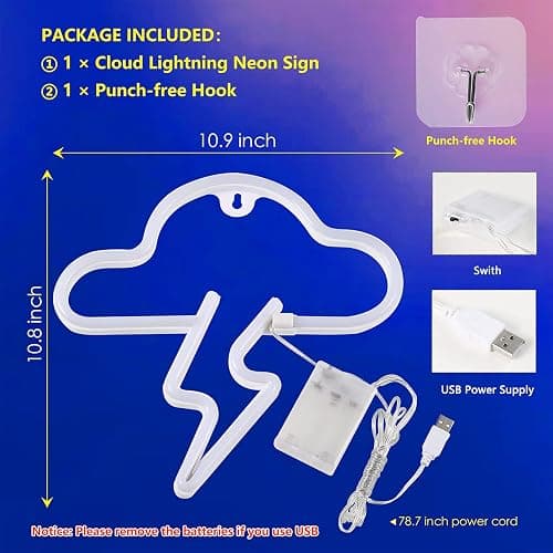 Neon Sign LED Cloud Lightning Neon Signs for Wall Decor Hanging Battery or USB Powered Light Up Neon Lights for Bedroom Aesthetic Kids Room Living Room Bar Party Christmas Wedding Pink thumbnail 3