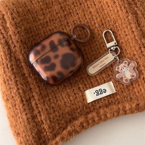 inewateri Compatible for AirPods 4 Case Soft TPU with Cleaner Kit Cute Cheetah Brown Leopard Cool Amber Tortoise Aesthetics Design Shockproof Keychain Cover for Airpods 4-Brown thumbnail 3