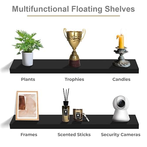 Sorbus Floating Shelves for Wall - 35 Inch Long Bathroom Shelves, Wall Decor for Bedroom, Kitchen, Living Room & Book Storage - Mounted Floating Shelf with Invisible Brackets (Black, 2 Pack) thumbnail 6
