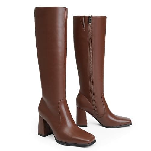 Modatope Knee High Boots Women Chunky Heel Square Toe Heeled Tall Boot for Women Fashion Side Zipper Long Boot thumbnail 6