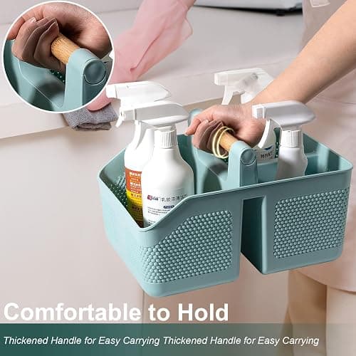 rejomiik Shower Caddy Portable with Bamboo Handle, Plastic Basket Cleaning Caddy Organizer Storage Tote for Bathroom, College, Dorm Room Essentials, Blue thumbnail 6