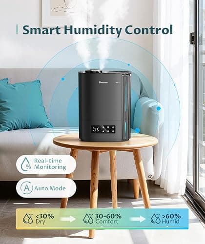 BREEZOME 6L Humidifiers for Bedroom Large Room & Essential Oil Diffuser, Ultrasonic Top Fill Cool Mist Humidifiers for Baby, Plants, Nursery Last up to 60 Hours, Smart Humidistat Control, Quiet, Black thumbnail 4