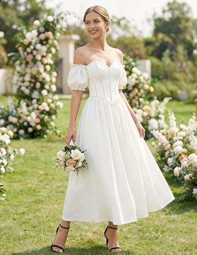 Scarlet Darkness Women Off Shoulder Corset Dress Sweetheart Fishboned Puff Sleeve Renaissance Dress thumbnail 2