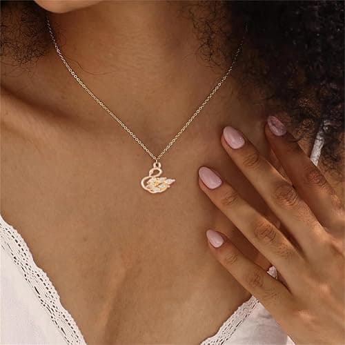 QLYOVWE Crystal Swan Pendant Necklace for Women 14K Gold Plated Rhinestones Necklace Elegant Bird Design Birthday Holiday Christmas Jewelry Gift thumbnail 3