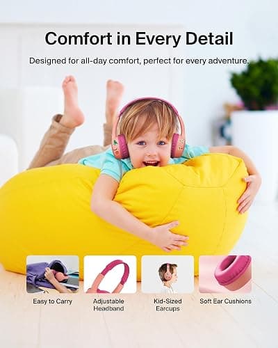 Belkin SoundForm Mini Kids Wired Headphones w/USB C to 3.5mm Dongle, Built-in Mic & Fun Stickers, 85dB Max Volume – for Online Learning, Travel, Compatible w/iPhone 16, iPad, Galaxy S25, etc - Pink thumbnail 6