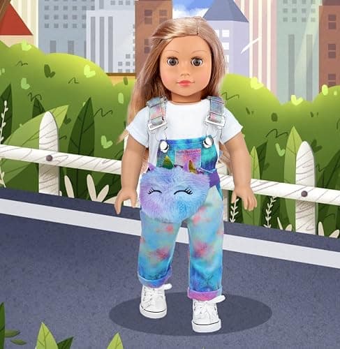 ZITA ELEMENT 7 Pcs American 18 Inch Doll Clothes and Accessories - 18 Inch Doll Clothes Set with Backpack, Waist Bag, Cell Phone, Tablet, Camera thumbnail 2