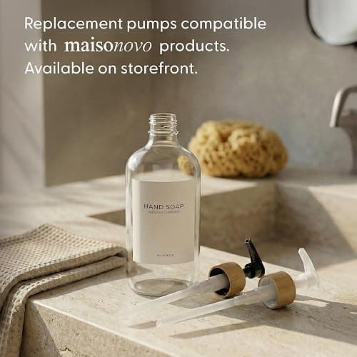 MaisoNovo Glass Dish Soap Dispenser for Kitchen Sink Set of 1-500 ml Dish and Hand Soap Dispenser Set for Kitchen - Clear Glass Bottle with White Bamboo Pump x 1 thumbnail 13