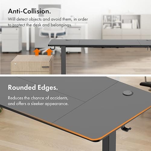 VonHaus Electric Standing Desk, USB-C Charging Height Adjustable Sit Stand Desk with Anti-Collision, Height Preset Technology & Cable Management, Black Four Piece Desktop & Steel Frame, 120x60cm thumbnail 8