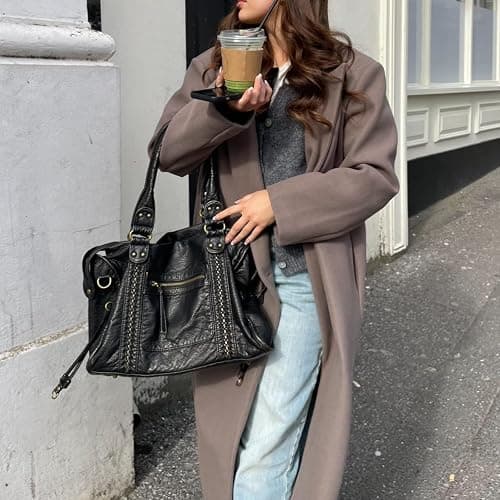 RuiDay Sac à main vintage pour femme, Sac à bandoulière pour Femme avec Multi-Poches, sac fourre tout en Cuir PU, Sac messager, Pour l'école, les voyages thumbnail 2