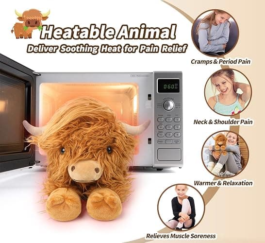 Highland Cow Stuffed Animals, Microwavable Stuffed Animals Heating Pad for Cramps, Pain Stress Relief, Heatable & Coolable Lavender Scented Cow Plush Toy for Anxiety, Women Kid Bedtime Highland Cattle thumbnail 5