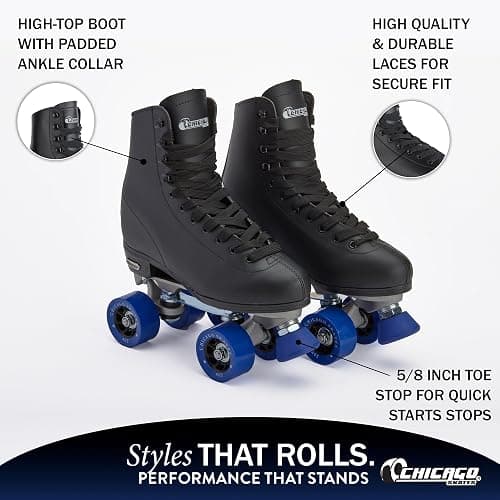 Chicago Skates Classic Quad Roller Skates for Women & Men – Durable & Top Performance, Adjustable High-Top Boots for Safe Indoor/Outdoor Roller Derby–60mm PU Wheels & Semi-Precision Bearings thumbnail 4