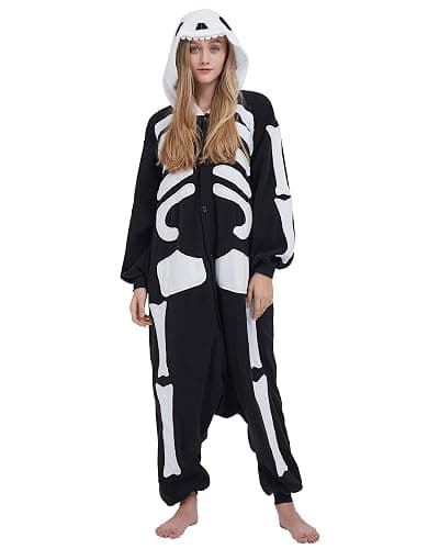 ULEEMARK Women's Adult Pajamas Unisex Animal Onesies Novelty Pyjamas Nightwear Halloween Homewear OnePiece Cosplay Costume Loungewear - S - Skull - Image 1