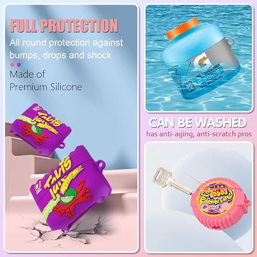 [3-Pack]FGERWZ for Airpods Pro 2 Case Cute with Cleaner Kit, 3D Cartoon Kawaii Silicone Case for AirPods Pro 2nd Generation Case Funny Food Design with Keychain (Sport Water+Purple Potato+Bubble Gum) thumbnail 3