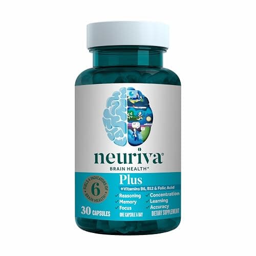 NEURIVA Plus Brain Supplements for Memory and Focus, Clinically Tested Nootropics Neurofactor and Phosphatidylserine, with Vitamin B12, Vitamin B6 and Folic Acid, 30 Count Capsules | Brian Supplements for Memory and Focus, Phosphatidylserine, Vitamin B12, Vitamin B6, Neurofactor, Decaffeinated Nootropic thumbnail 20