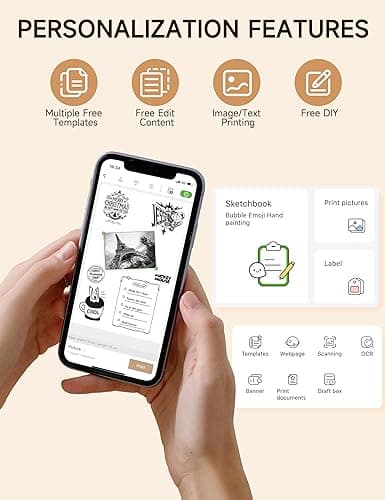 iDPRT Portable Sticker Maker Machine with 1 Roll Sticker Paper, Mini Printer Efficiently and Quickly, Thermal Printer for Study Notes, Pictures, DIY, Label, Free App with Multiple Templates, Grey thumbnail 9