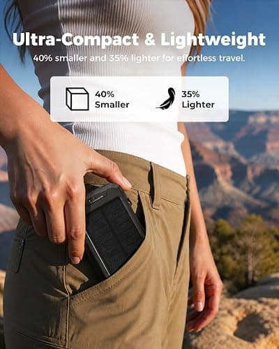 BLAVOR Solar Power Bank 10,000mAh Portable Wireless Charger for Cell Phones | 20W USB-C battery pack, battery bank, IPX5 waterproof, 2 flashlights, camping essentials, hiking gear, emergency solar backup thumbnail 3