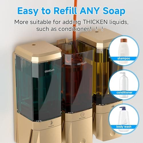 Shampoo and Conditioner Dispenser,Shower Dispenser 3 Chamber No Drill Shampoo Dispenser for Shower Wall Mounted Shower Soap Dispenser for Bathroom Hotel,Large Capacity 3 * 500ML,Gold thumbnail 5