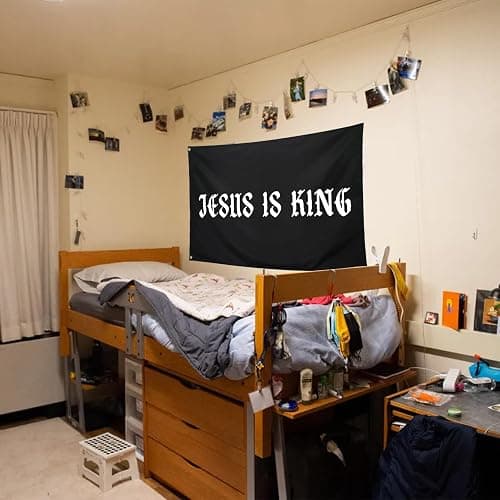 Seekamit Jesus is King Cool Funny Inspirational Flags for College Dorm Room Guys Girls Wall Meme Flags Banner 3x5 Ft Bedroom Man Cave Indoor Outdoor Black thumbnail 2