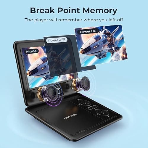 DBPOWER 11.5" Portable DVD Player, 5-Hour Built-in Rechargeable Battery, 9" Swivel Screen, Support CD/DVD/SD Card/USB, Remote Control, 1.8 Meter Car Charger, Power Adaptor and Car Headrest (Black) thumbnail 6
