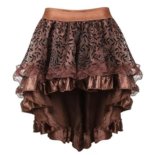 Grebrafan Steampunk Corsets Skirt Blouse Set Tight Lace Corset Outfits for Women thumbnail 5