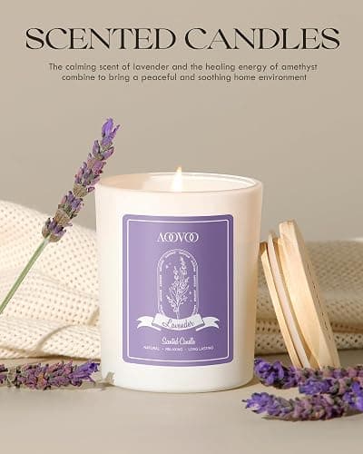 AOOVOO Lavender Scented Candles for Women - Aromatherapy Candle with Crystals Inside, 7oz Soy Candles for Home Scented, Birthday Gifts Christmas Candle for Women Mom thumbnail 7