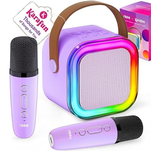 IROO Mini Karaoke Machine for Kids, Birthday Gifts Toys for Girls Ages 3-12 | 2 Wireless Mics, 5 Voice Effects & 1-Month KaraFun Premium, Bluetooth Speaker, Portable MP3 Player For Family Home Party - Image 1