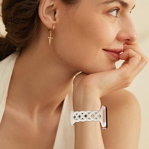 Slim Silicone Bands Compatible with Apple Watch Band 40mm 38mm 41mm 44mm 45mm 42mm Women Floral Breathable Braided Lace Thin Sport Strap Replacement Wristbands for iWatch SE Series 9 8 7 6 5 4 3 2 1 thumbnail 7