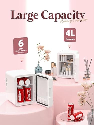 BOGDA Mini Skincare Fridge (4 Liter/6 Can) with Dimmable LED Light Mirror, Cooler and Warmer for Refrigerating Make Up, Skin Care and Food, Portable Mini Fridge for Bedroom, Office and Car, White thumbnail 6