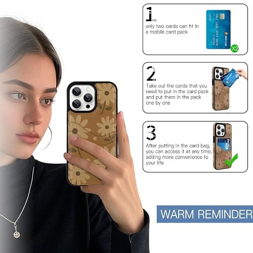 MOWIME Compatible with iPhone 15 Pro Max Wallet Case with Card Holder (2 Cards), Daisy Floral Shockproof Soft TPU Protective Cover Women Girls, Daisy Case for iPhone 15 Pro Max 6.7 Inch, Brown thumbnail 5