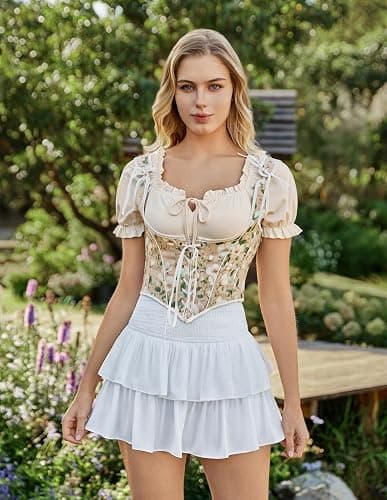 SCARLET DARKNESS Corset Tops for Women Underbust Floral Print Vintage Bustier Top thumbnail 4