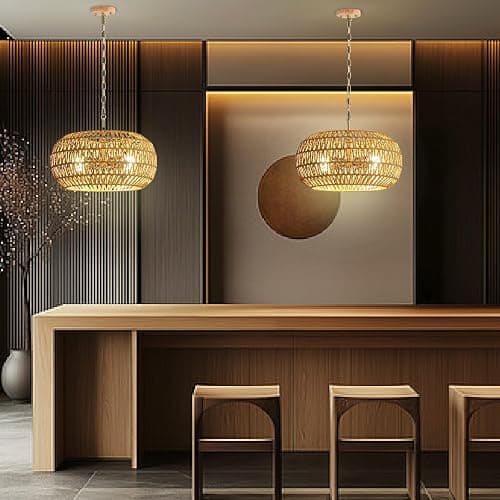 CGXRDK Rattan 4-Lights 17.3-Inch Chandeliers for Dining Room, Elegant Dining Room Light Fixture, Stylish Pendant Lights Kitchen Island thumbnail 7