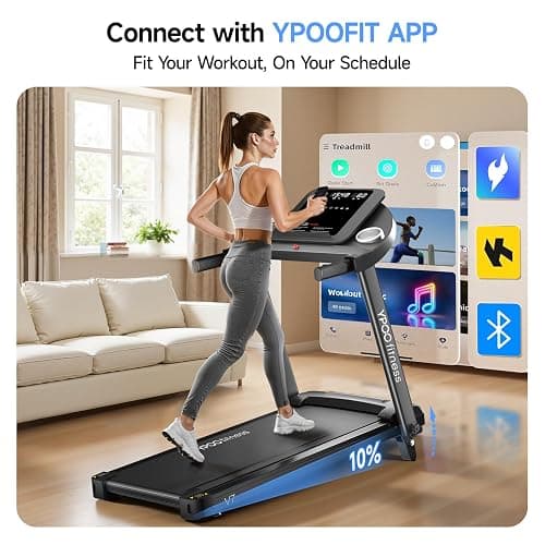 YPOO Treadmills for Home, Folding Treadmill with 8% Incline, 12km/h Walking Pad Foldable, Low Noise Walking Treadmill with Large Running Area, LED Display, 136kg Weight Capacity thumbnail 6