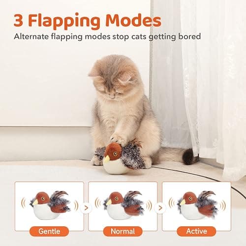 Potaroma Cat Toys Rechargeable Flapping Bird Sparrow, Lifelike Chirp Tweet, Touch Activated Kitten Toy Interactive Cat Exercise Toys for All Breeds Cat Kicker Catnip Toys 4.0 Inches thumbnail 3