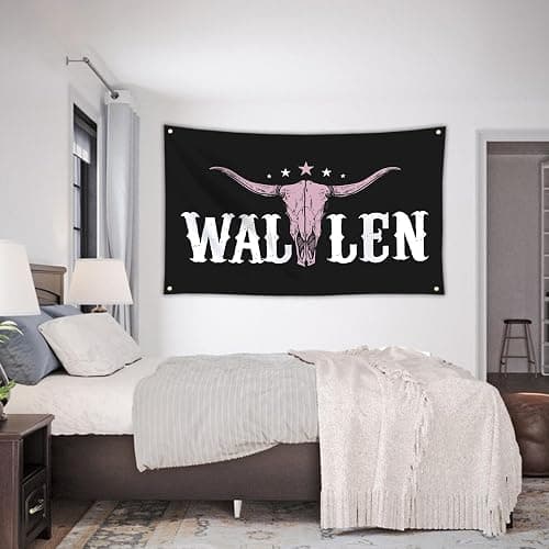 Wallen Western Pink Bull Skull American Flag - Funny Man Cave Wall Banner for Indoor Outdoor Bedroom College Dorm Decor - 3x5FT Pink Tapestry Gifts thumbnail 6