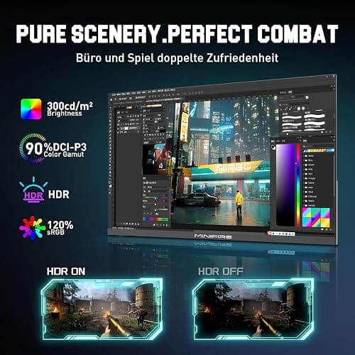 Minifire Gaming Monitor 24.5 Zoll, 300Hz, 1Ms, FHD, FreeSync, IPS-Panel, HDR Ready,sRGB 120%, Eye-Care, HDMI 2.0 & DisplayPort 1.4, VESA 75x75 -Schwarz(MFG25X1 PRO) thumbnail 6