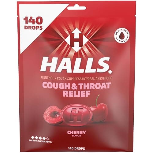 Halls Cough and Throat Relief Cherry Cough Drops, Bulk Pack, 140 Drops - Image 1