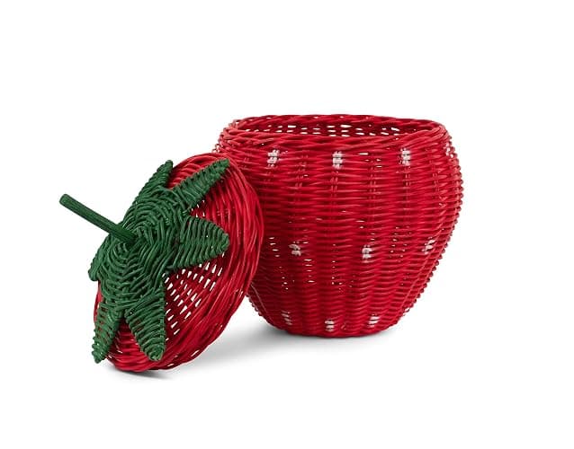 G6 COLLECTION Strawberry Rattan Storage Basket With Lid Decorative Bin Home Decor Hand Woven Shelf Organizer Cute Handmade Handcrafted Gift Art Decoration Artwork Wicker Strawberry (Medium) thumbnail 2
