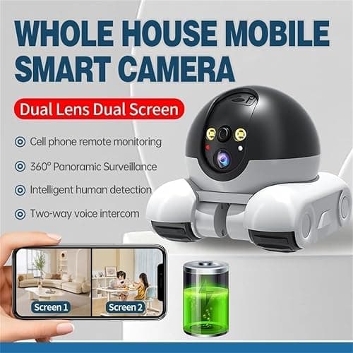 Firam Bot Robot, 1080p HD DIY Bot Robot Home Cameras on Wheels, Movable Pet Cameras Battery-Powered, 2-Way Talk, Night Vision, APP Remote Control, Night Vision, Smooth Pan & Tilt (128 GB) thumbnail 3