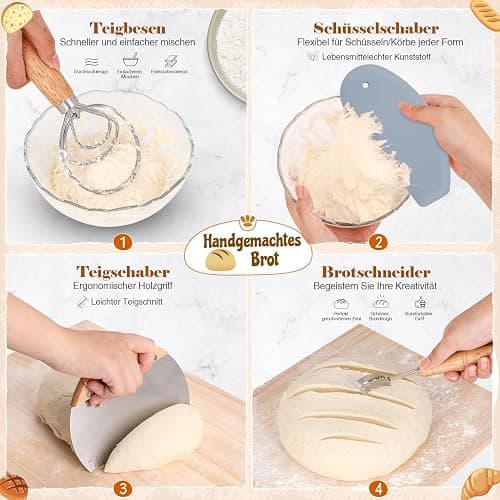  Sauerteig Starter Set, 25cm & 23cm Gärkorb Brot Backen, Sauerteig Starter Set Mit Sauerteig Starterglas, Brot Backen Startver Großes Geschenk Für Anfänger, Erfahrener Bäcker thumbnail 3