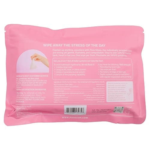 Pixie Feminine Wipes – Naturally Scented Rosewater + White Tea – Flushable, Biodegradable & pH Balanced – Individually Wrapped Wipes for On-The-Go – Cleaner for Menstrual Cups & Discs (2 Packs of 20) thumbnail 2