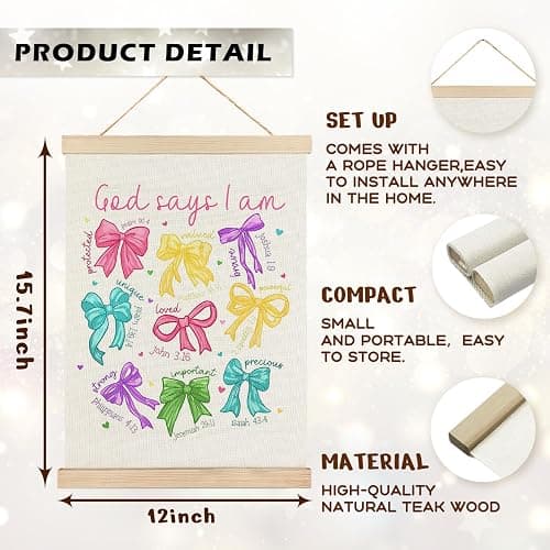 RYYCDOI Color Bows Aesthetic Wall Room Decor, God Says I Am Bows Wall Decor, Coquette Wall Decor for Nursery Girls Room Bathroom Bedroom, 12x16 Inch thumbnail 2