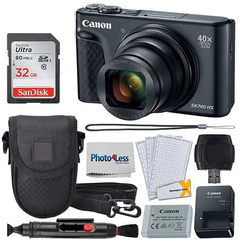 Canon PowerShot SX740 HS Digital Camera + 32GB Memory Card + Point & Shoot Case + USB Card Reader + Lens Cleaning Pen + LCD Screen Protectors + Photo4Less Cleaning Cloth – Accessory Bundle (Black) - Image 1