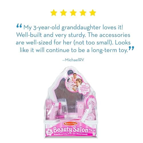 Melissa & Doug Wooden Beauty Salon Play Set, 18-Piece Vanity with Pretend Play Toys, Makeup, Mirror, Accessories & More, Preschool Toys for Girls & Boys Ages 3+ - FSC Certified thumbnail 10