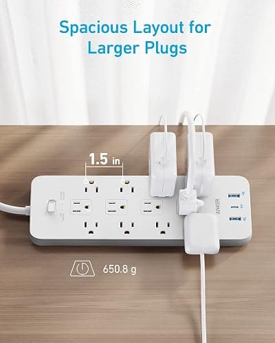 Anker Power Strip with 3 USB Ports, Surge Protector (2100J-5ft), 12 Outlets with 2 USB-A Ports and 1 USB-C Port,Flat Plug, Works with iPhone 16/16 Plus/16 Pro/16 Pro Max,for Home,Office, TUV Listed thumbnail 5