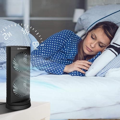 Dr. Prepare Tower Fan Oscillating Fan, Portable Desk Fan with 3-Speed Options, Dual Air Circulation, 110° Oscillation, 3 Timers, Personal Quiet Table Fan for Home Office Desktop Bedroom, 13 inch thumbnail 8