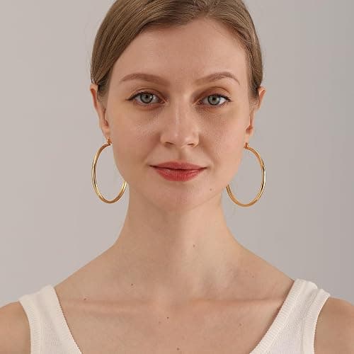 4mm Thick Gold Chunky Earrings Steling Silver Post Hoops Earrings For Women Hollow Tube Hoops Earrings Thick Gold Hoop Earrings Hypoallergenic Lightweight Gold Hoop Large Earrings 20/30/40/50/60MM thumbnail 4