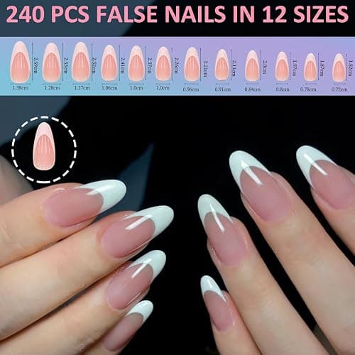 240 Stück French Press On Nails Medium Almond - Französisch Falsche Nägel Zum Aufkleben - Künstliche Nägel Kurz Quadrat Nail Art Manicure Fake Nails für Damen und Frauen (Deep Arc Almond) thumbnail 3