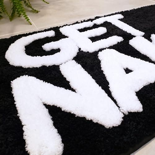 New Mungo Get Naked Bath Mat - Black Cute Bathroom Rugs with White Letters for Apartment Decor - Funny Black - Get Naked Rug for Bathroom - 31" x 20" thumbnail 6